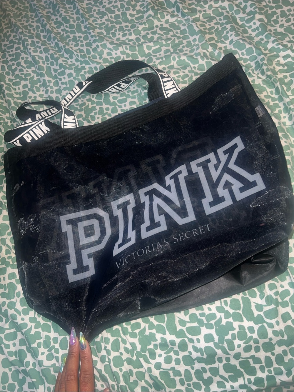 PINK Victoria's Secret Black Mesh Logo Shopping Tote